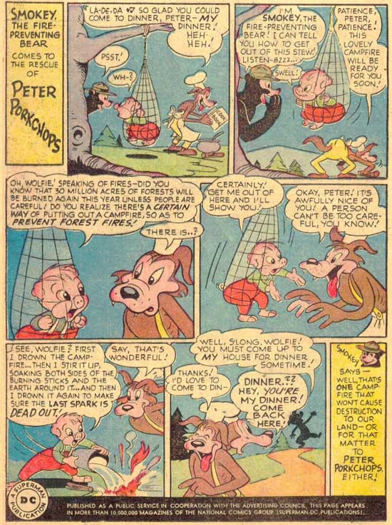Smokey the Fire Preventing Bear Comes to the Rescue of Peter Porkchops