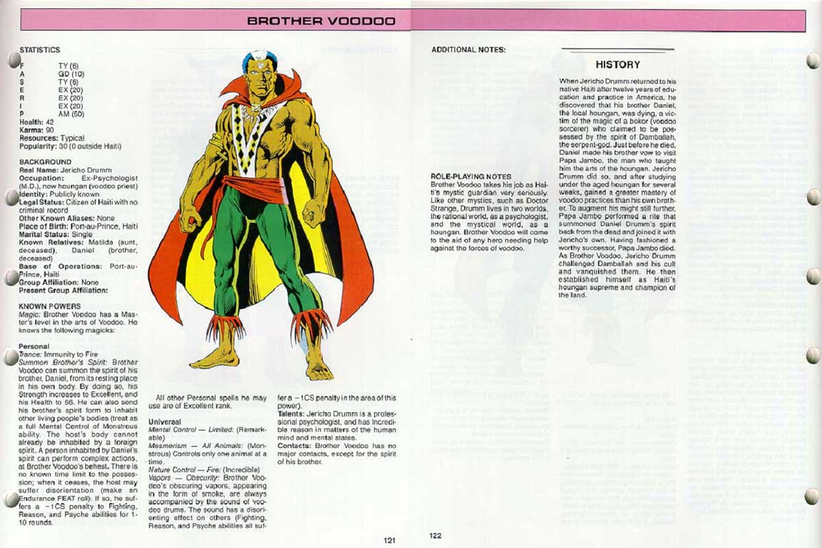 Brother Voodoo entry from the Gamer's Handbook of the Marvel Universe