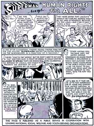 Superman says 'Human Rights for All!' Click for the full page.