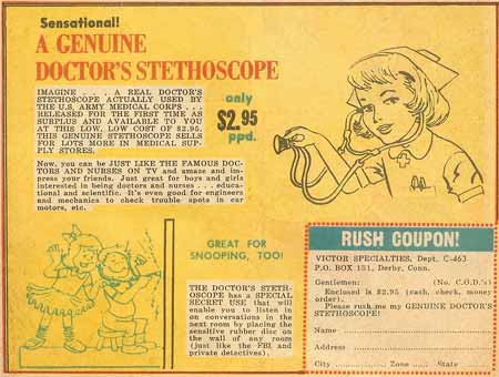 A Genuine Doctor's Stethoscope! Click for the full ad.