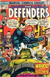 Gorilla-Man with the rest of the Headmen on the cover of Defenders #33 cover, Defenders #33