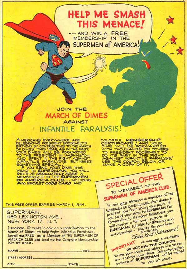 Help Superman Smash the Menace of Infantile Paralysis!